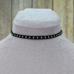 Black Choker Necklace with Gold Studs